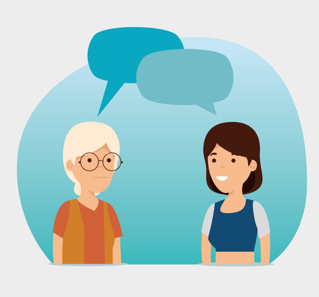 grandmother and girl with chat bubbles message